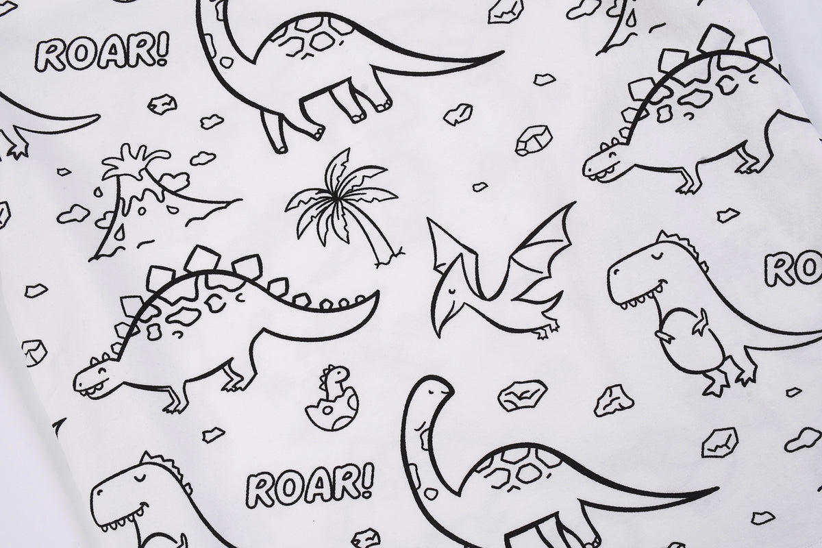 Kids DIY Coloring Pajamas Set with Markers – Soft Bamboo Viscose Unisex Sleepwear, Snug Fit, Stretchy & Breathable PJs, Fun Cartoon Designs in Dinosaur & Mermaid Themes