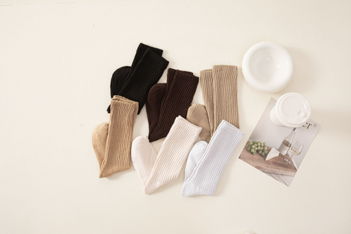 5-Pair Women's Solid Crew Socks, Slouchy and Cozy Mid-Calf Length for Maximum Comfort, Soft, Breathable, and Ideal for Fall & Winter-Perfect for Daily Wear, Machine Washable for Hassle-Free Care and Long-Lasting Durability