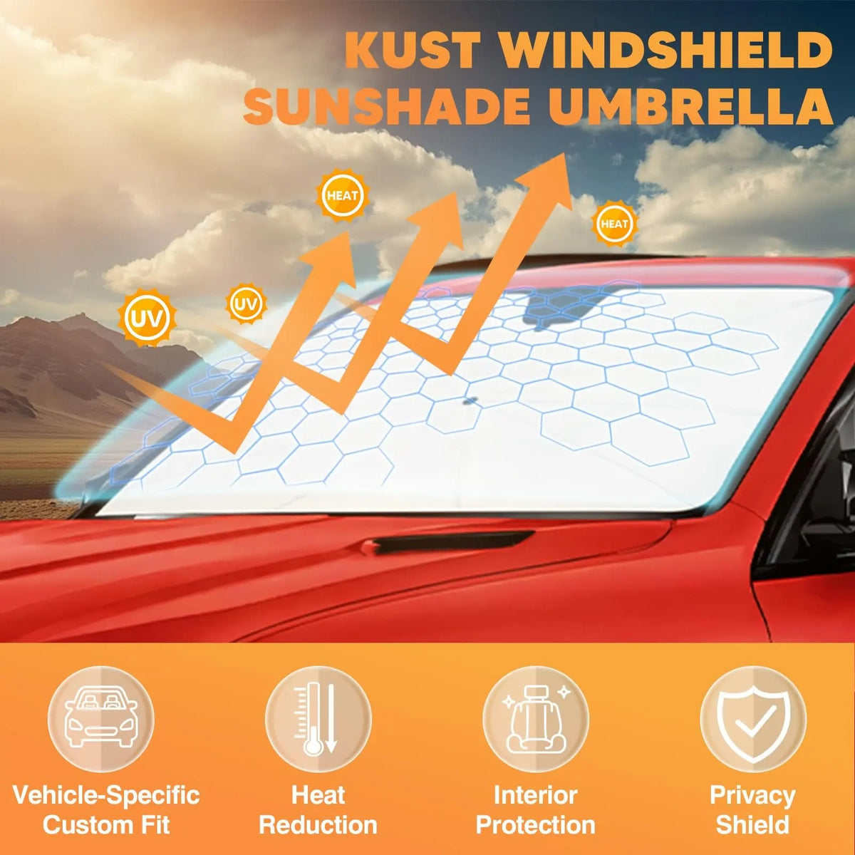 ☀️ Car Windshield Sunshade Umbrella, Foldable Car Sun Visor for UV & Heat Protection